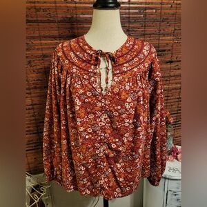 Universal Thread Floral Blouse - Rust Red
